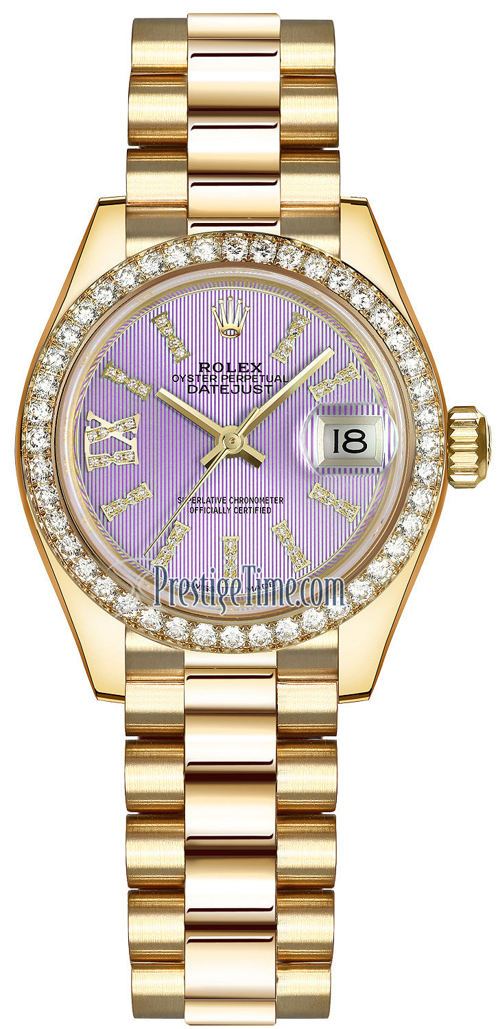 Rolex Lady Datejust 28mm Yellow Gold 279138RBR Lilac 44 Diamond President