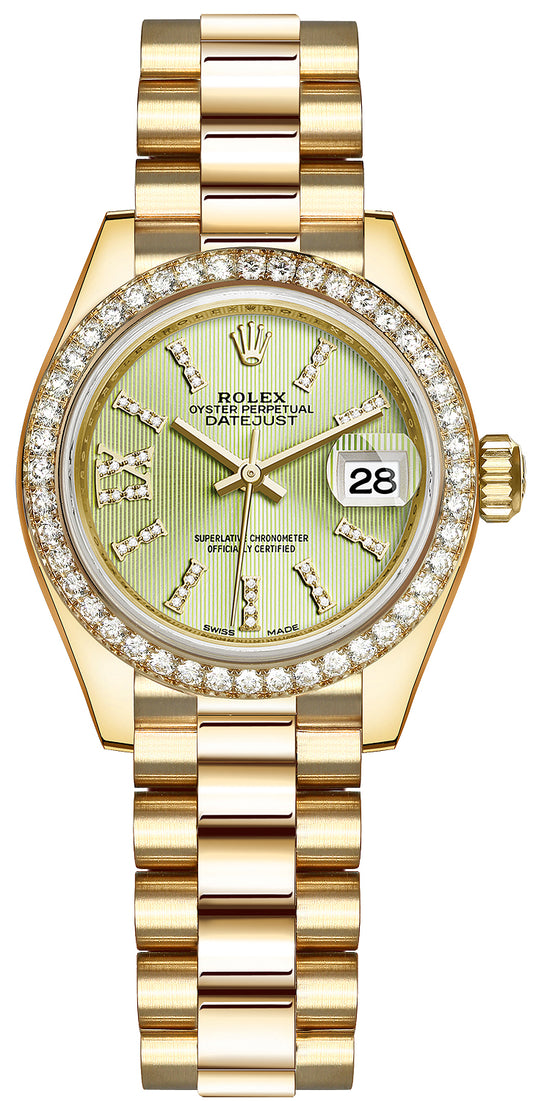 Rolex Lady Datejust 28mm Yellow Gold 279138RBR Linden Green 44 Diamond President