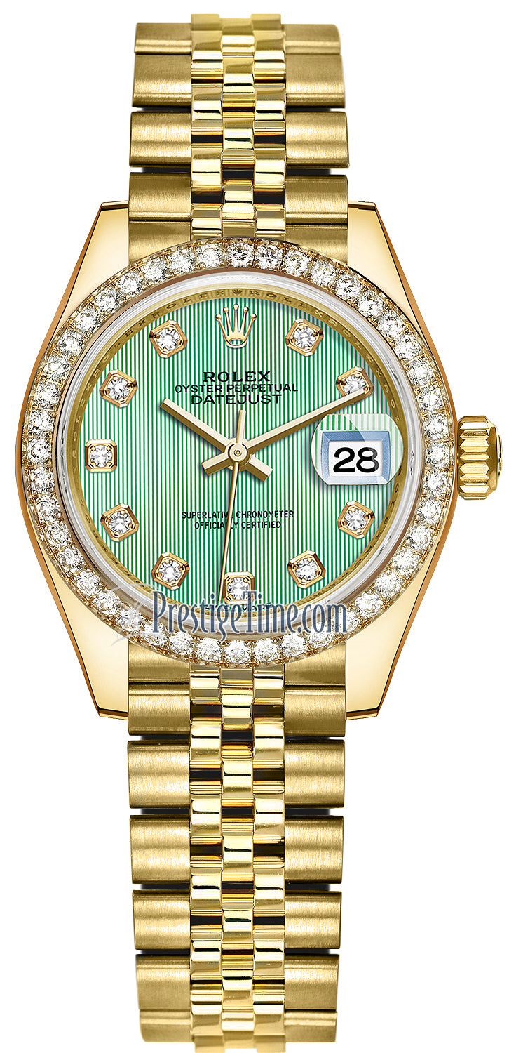 Rolex Lady Datejust 28mm Yellow Gold 279138RBR Mint Green Diamond Jubilee