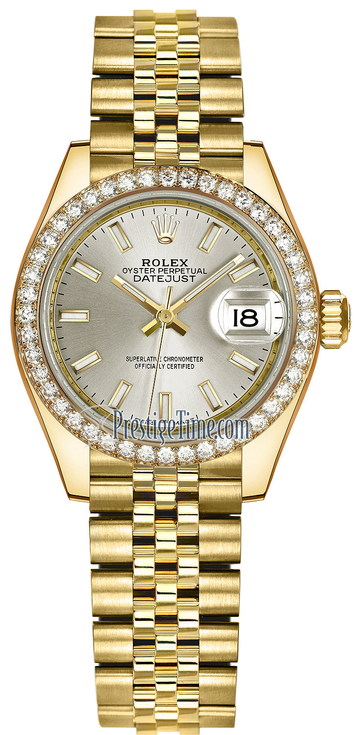 Rolex Lady Datejust 28mm Yellow Gold 279138RBR Silver Index Jubilee