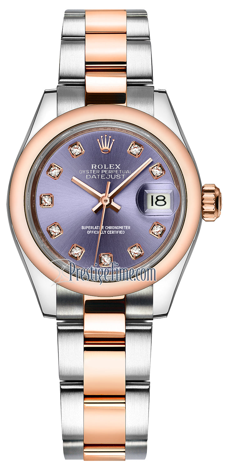 Rolex Lady Datejust 28mm Stainless Steel and Everose Gold 279161 Aubergine Diamond Oyster