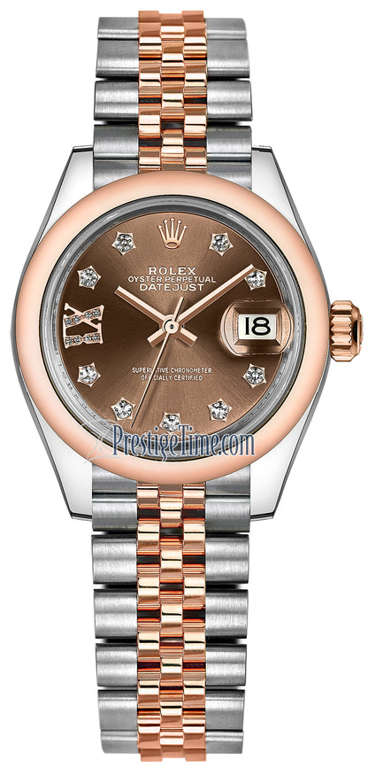 Rolex Lady Datejust 28mm Stainless Steel and Everose Gold 279161 Chocolate 17 Diamond Jubilee