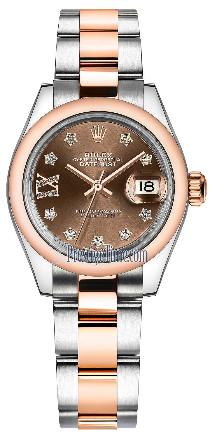 Rolex Lady Datejust 28mm Stainless Steel and Everose Gold 279161 Chocolate 17 Diamond Oyster