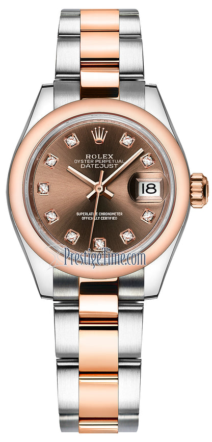 Rolex Lady Datejust 28mm Stainless Steel and Everose Gold 279161 Chocolate Diamond Oyster