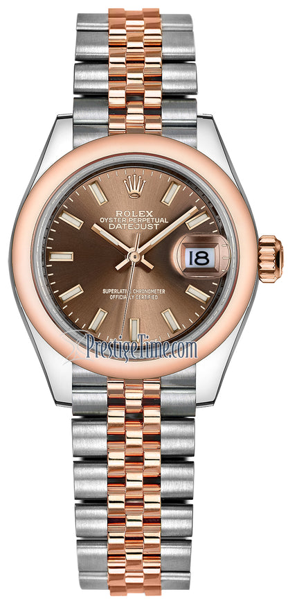 Rolex Lady Datejust 28mm Stainless Steel and Everose Gold 279161 Chocolate Index Jubilee