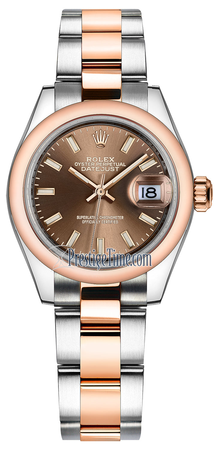 Rolex Lady Datejust 28mm Stainless Steel and Everose Gold 279161 Chocolate Index Oyster