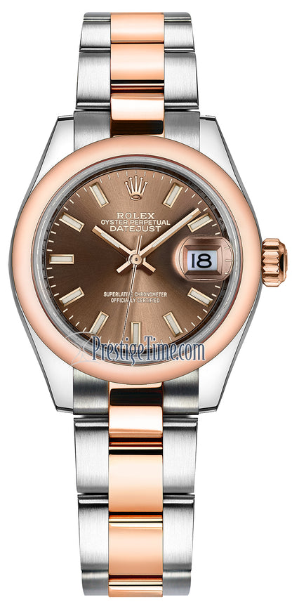 Rolex Lady Datejust 28mm Stainless Steel and Everose Gold 279161 Chocolate Index Oyster