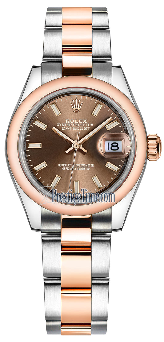 Rolex Lady Datejust 28mm Stainless Steel and Everose Gold 279161 Chocolate Index Oyster