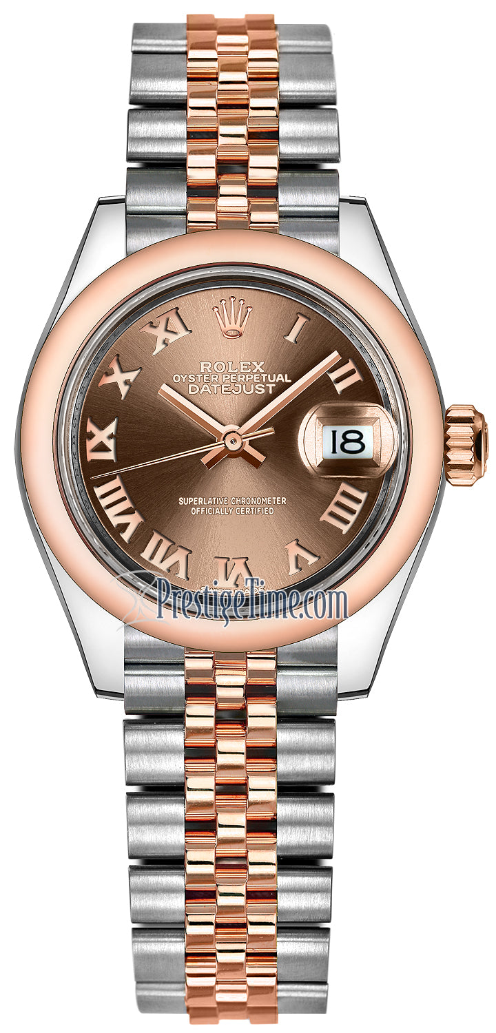 Rolex Lady Datejust 28mm Stainless Steel and Everose Gold 279161 Chocolate Roman Jubilee