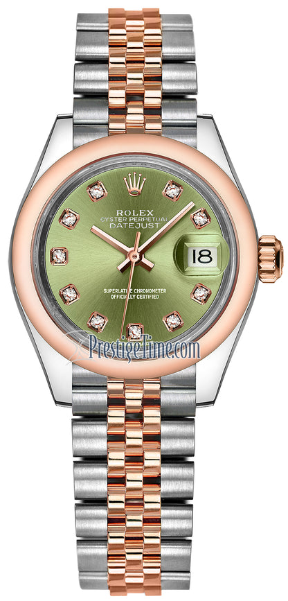 Rolex Lady Datejust 28mm Stainless Steel and Everose Gold 279161 Olive Green Diamond Jubilee