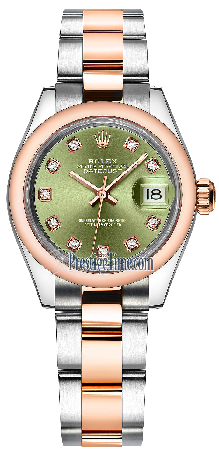 Rolex Lady Datejust 28mm Stainless Steel and Everose Gold 279161 Olive Green Diamond Oyster