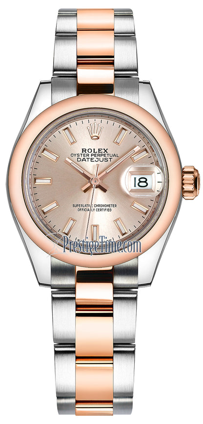 Rolex Lady Datejust 28mm Stainless Steel and Everose Gold 279161 Sundust Index Oyster