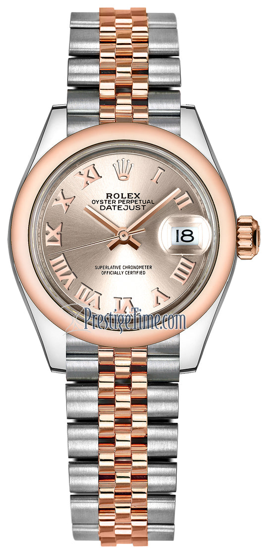 Rolex Lady Datejust 28mm Stainless Steel and Everose Gold 279161 Sundust Roman Jubilee