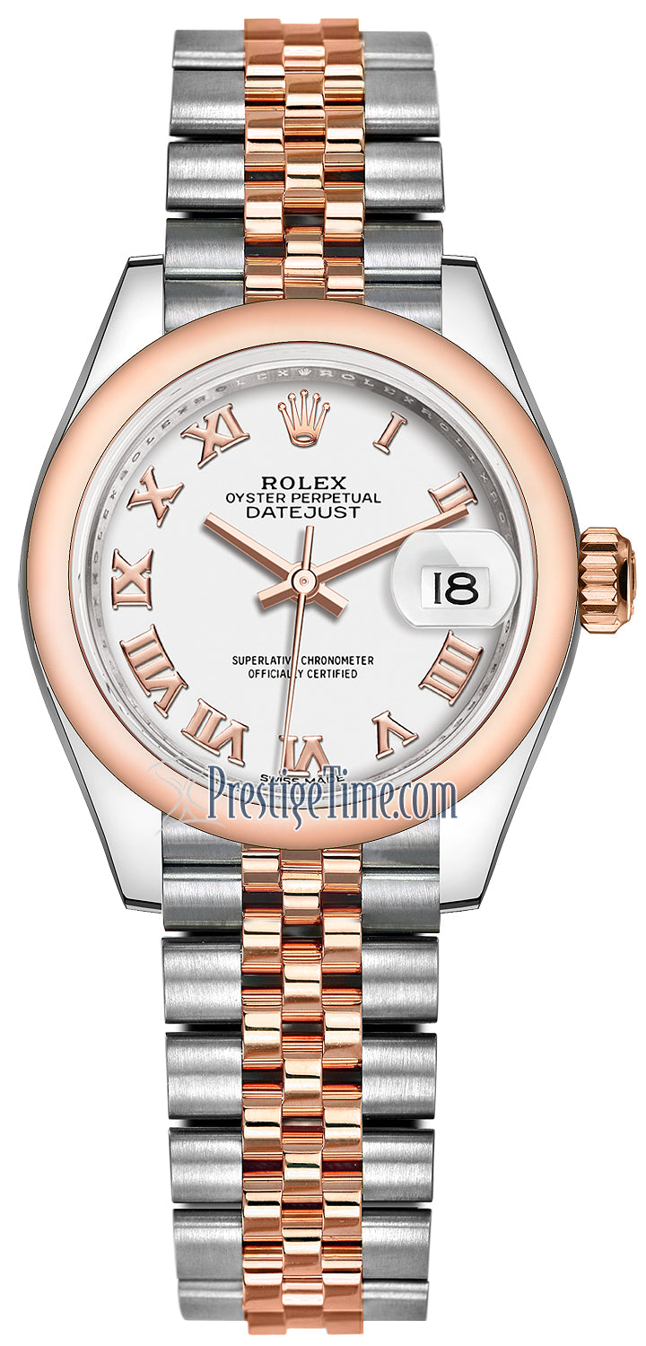 Rolex Lady Datejust 28mm Stainless Steel and Everose Gold 279161 White Roman Jubilee