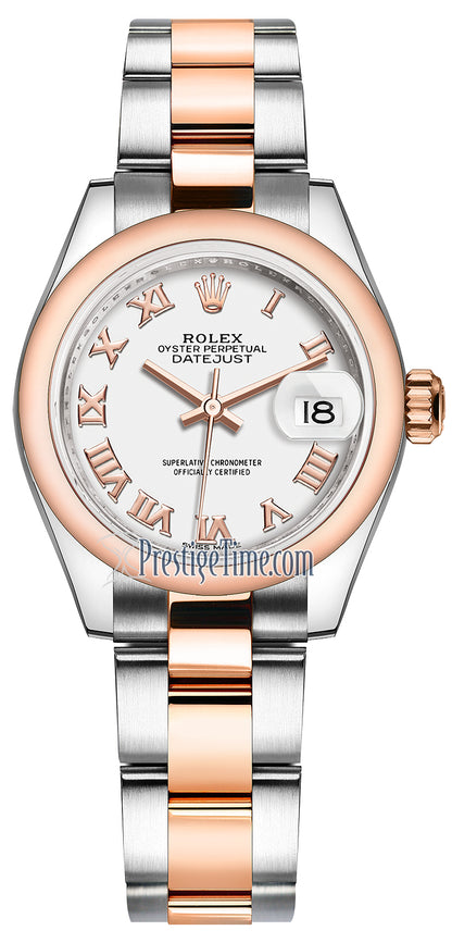 Rolex Lady Datejust 28mm Stainless Steel and Everose Gold 279161 White Roman Oyster