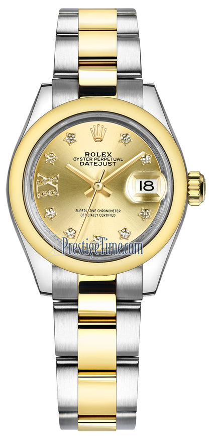 Rolex Lady Datejust 28mm Stainless Steel and Yellow Gold 279163 Champagne 17 Diamond Oyster