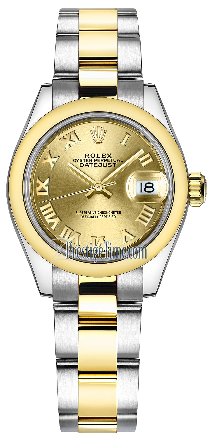 Rolex Lady Datejust 28mm Stainless Steel and Yellow Gold 279163 Champagne Roman Oyster