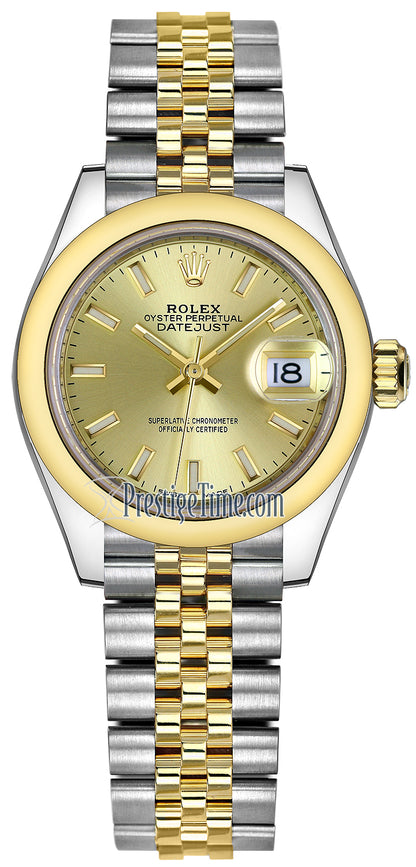 Rolex Lady Datejust 28mm Stainless Steel and Yellow Gold 279163 Champagne Index Jubilee