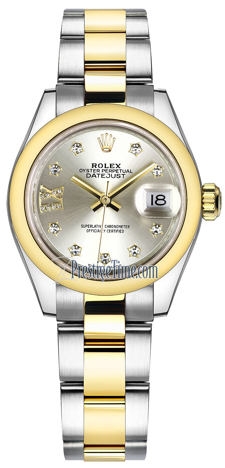 Rolex Lady Datejust 28mm Stainless Steel and Yellow Gold 279163 Silver 17 Diamond Oyster