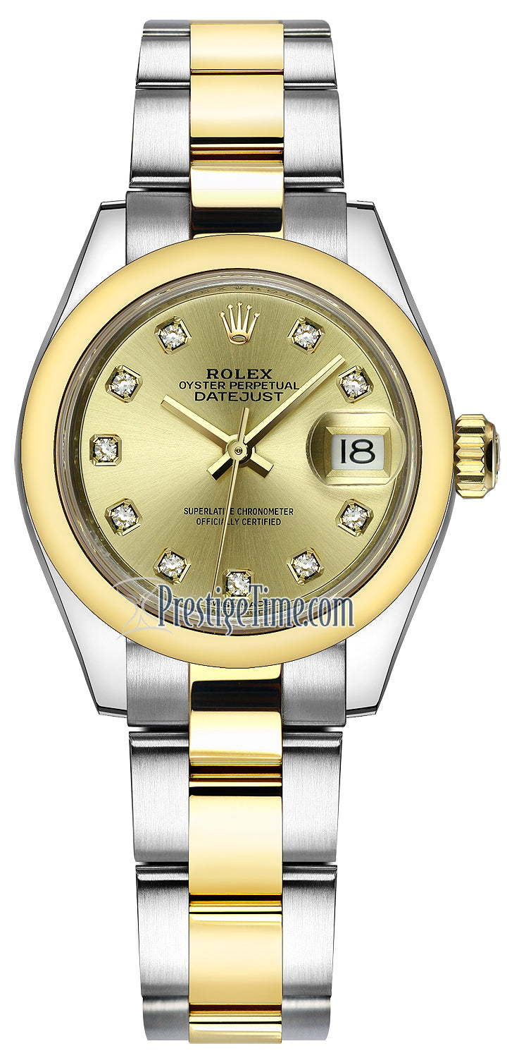 Rolex Lady Datejust 28mm Stainless Steel and Yellow Gold 279163 Champagne Diamond Oyster