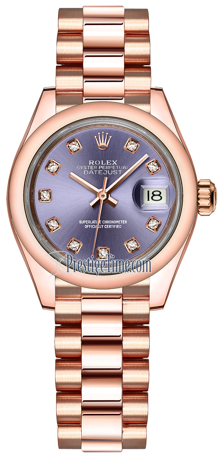 Rolex Lady Datejust 28mm Everose Gold 279165 Aubergine Diamond President