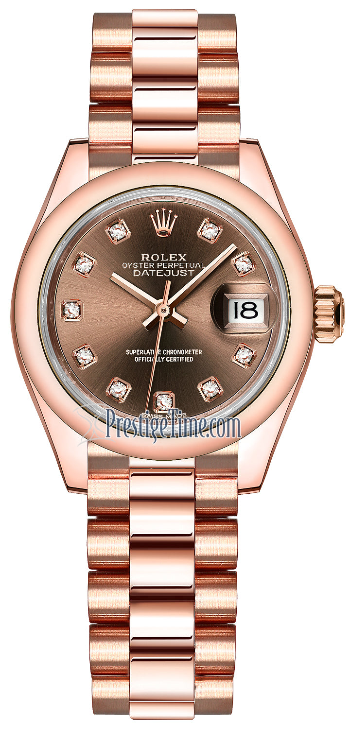 Rolex Lady Datejust 28mm Everose Gold 279165 Chocolate Diamond President