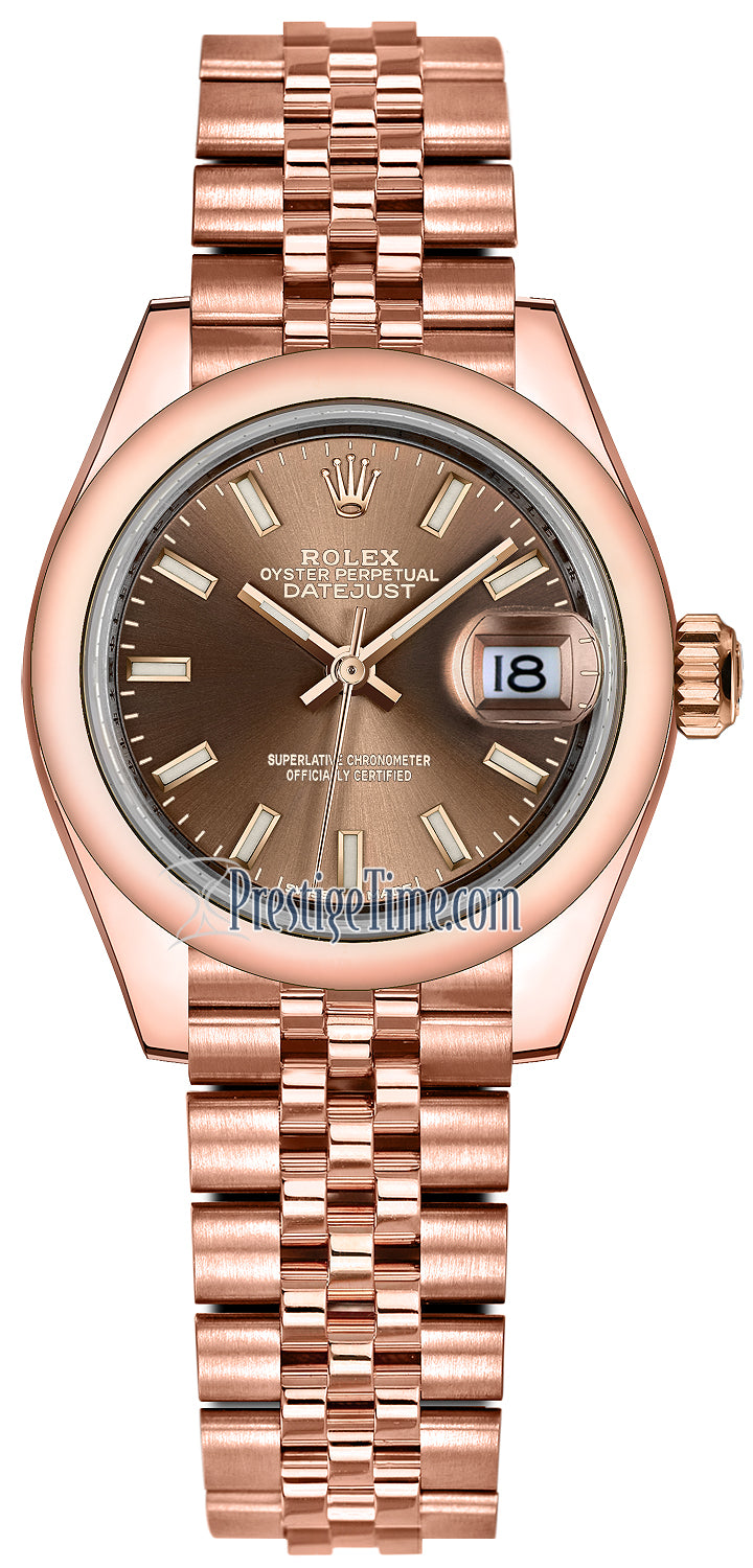 Rolex Lady Datejust 28mm Everose Gold 279165 Chocolate Index Jubilee