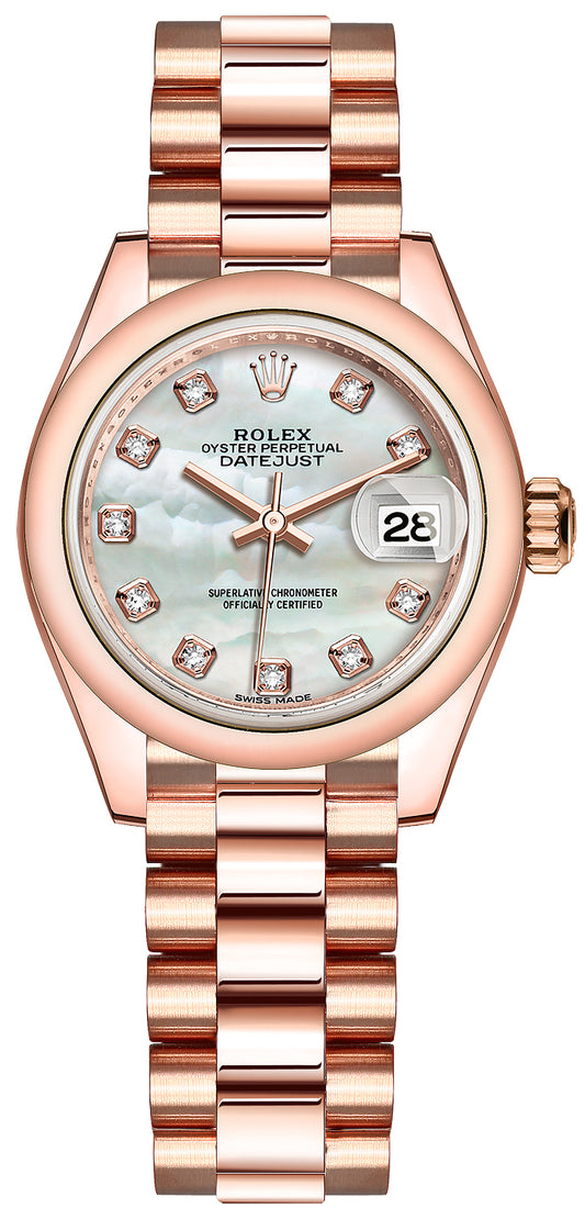 Rolex Lady Datejust 28mm Everose Gold 279165 MOP Diamond President