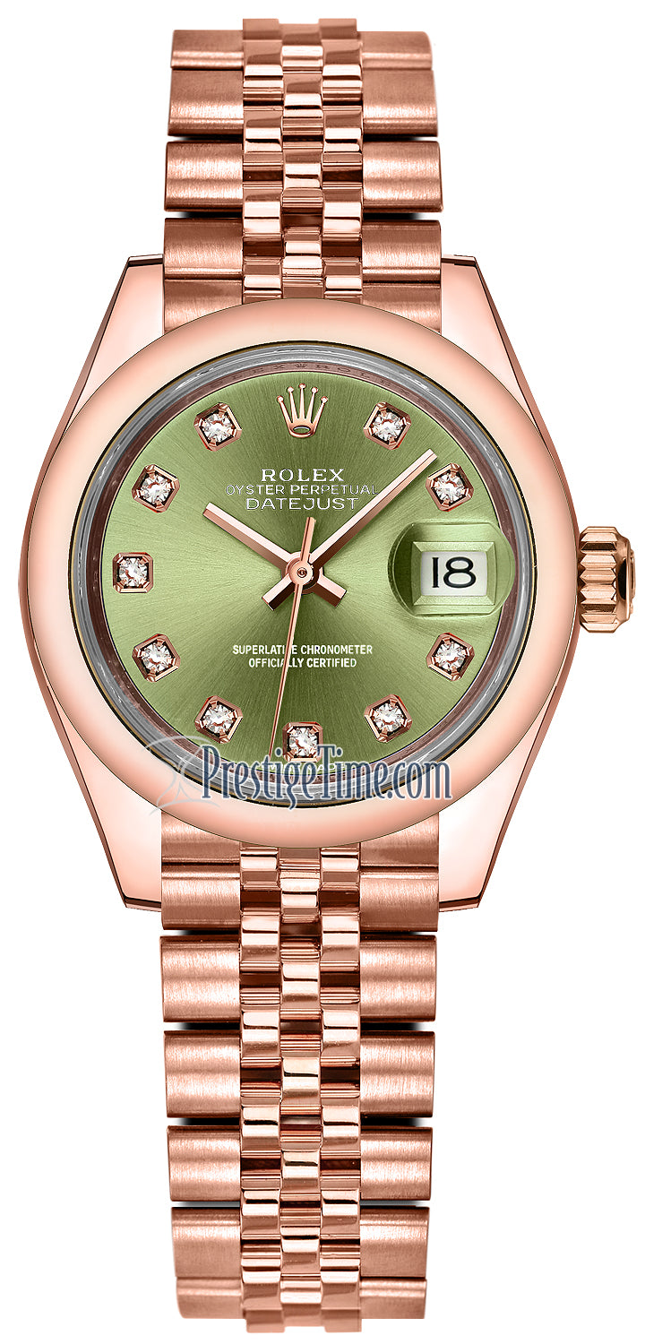 Rolex Lady Datejust 28mm Everose Gold 279165 Olive Green Diamond Jubilee