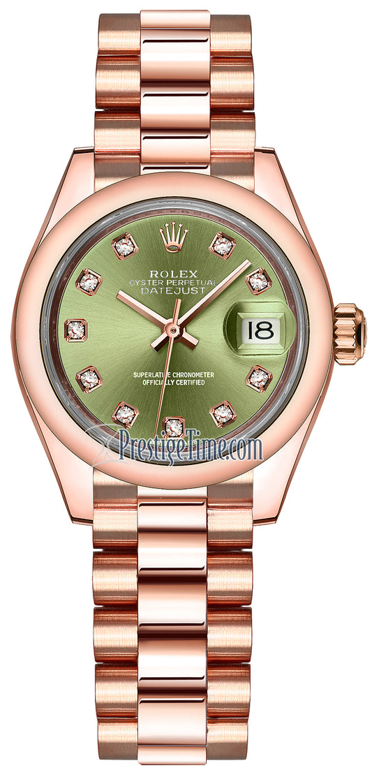 Rolex Lady Datejust 28mm Everose Gold 279165 Olive Green Diamond President