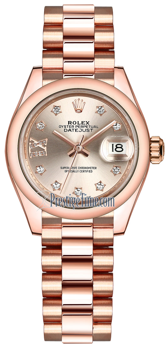 Rolex Lady Datejust 28mm Everose Gold 279165 Sundust 17 Diamond President