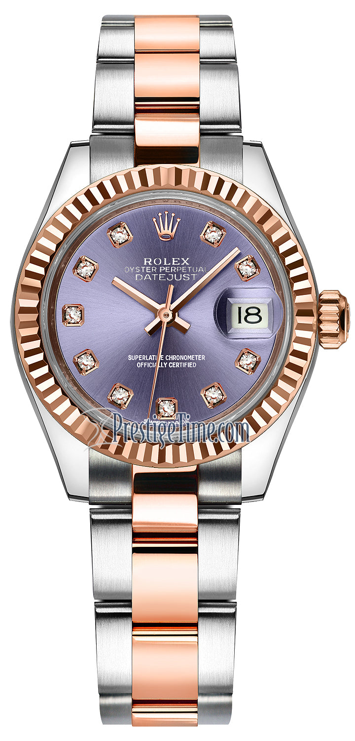 Rolex Lady Datejust 28mm Stainless Steel and Everose Gold 279171 Aubergine Diamond Oyster