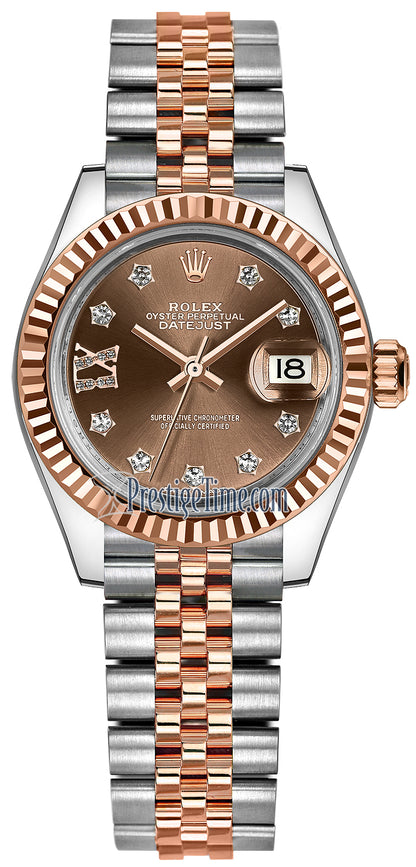 Rolex Lady Datejust 28mm Stainless Steel and Everose Gold 279171 Chocolate 17 Diamond Jubilee