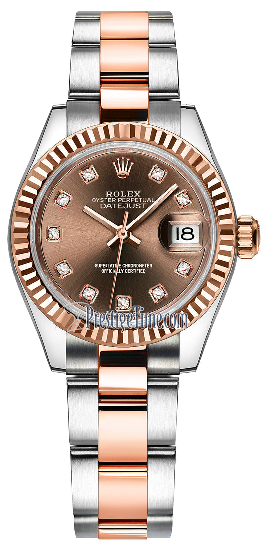 Rolex Lady Datejust 28mm Stainless Steel and Everose Gold 279171 Chocolate Diamond Oyster