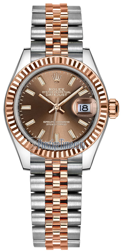 Rolex Lady Datejust 28mm Stainless Steel and Everose Gold 279171 Chocolate Index Jubilee