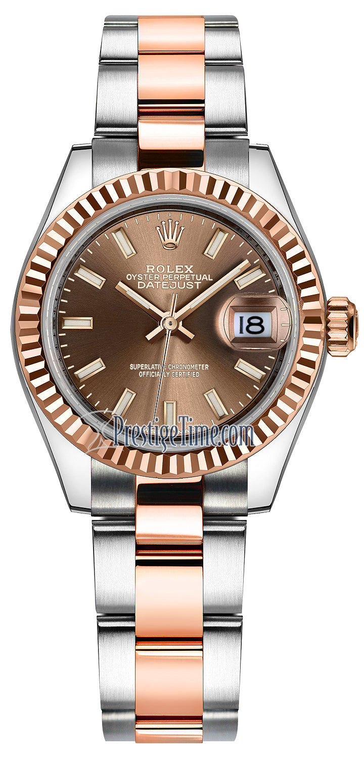 Rolex Lady Datejust 28mm Stainless Steel and Everose Gold 279171 Chocolate Index Oyster