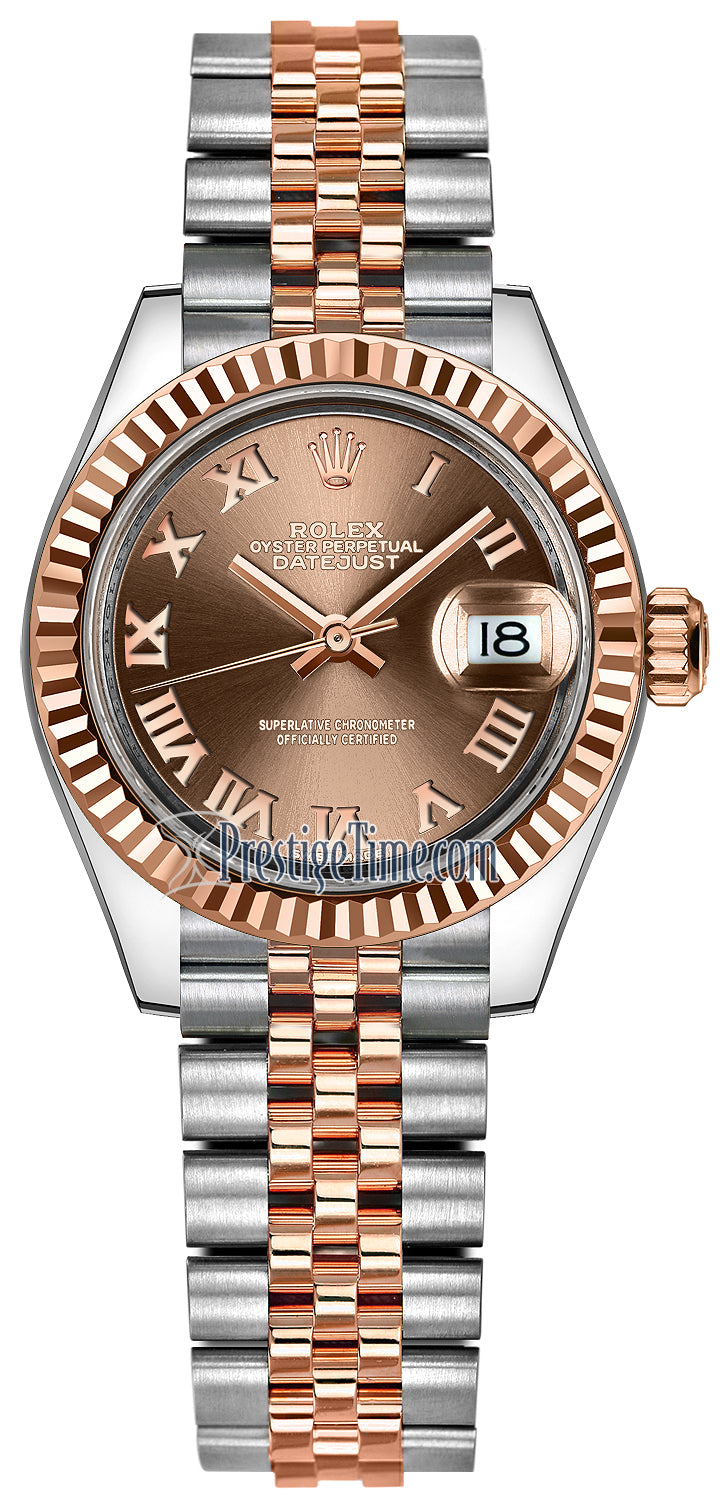 Rolex Lady Datejust 28mm Stainless Steel and Everose Gold 279171 Chocolate Roman Jubilee