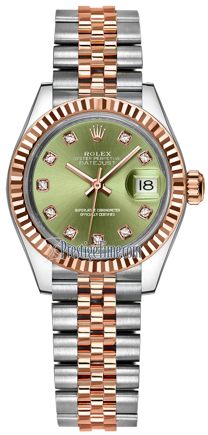 Rolex Lady Datejust 28mm Stainless Steel and Everose Gold 279171 Olive Green Diamond Jubilee