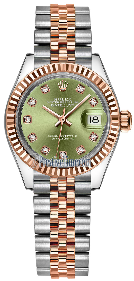 Rolex Lady Datejust 28mm Stainless Steel and Everose Gold 279171 Olive Green Diamond Jubilee