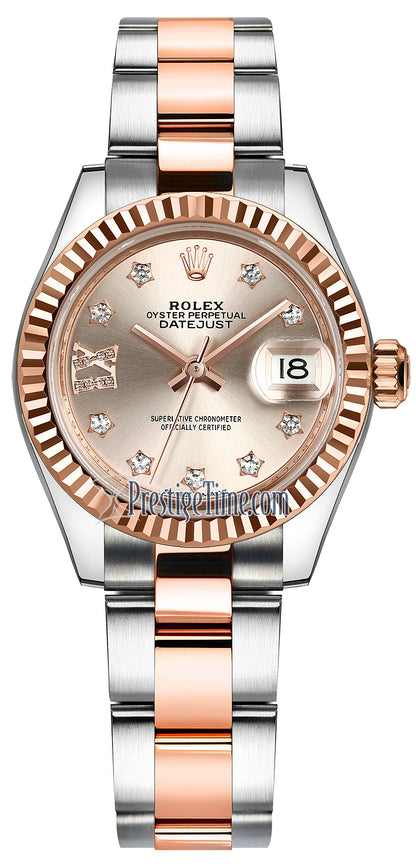 Rolex Lady Datejust 28mm Stainless Steel and Everose Gold 279171 Sundust 17 Diamond Oyster