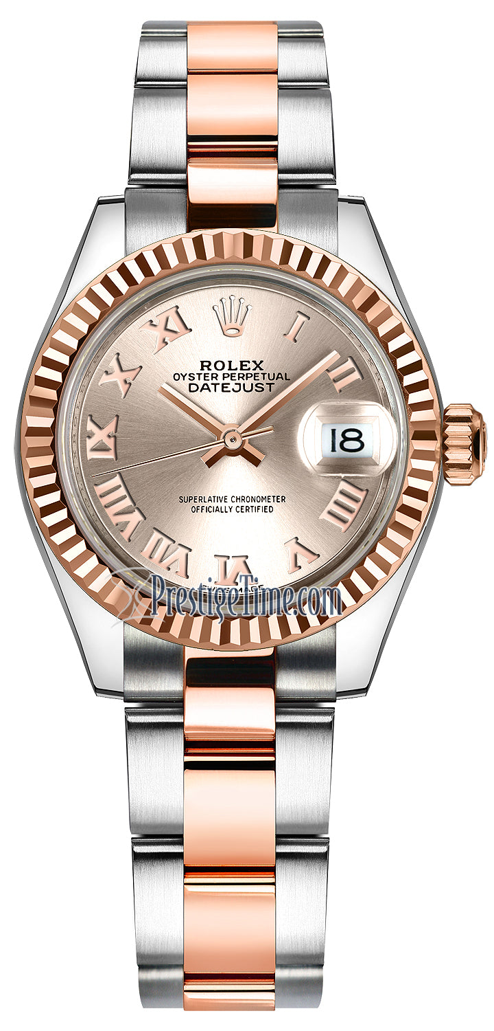 Rolex Lady Datejust 28mm Stainless Steel and Everose Gold 279171 Sundust Roman Oyster