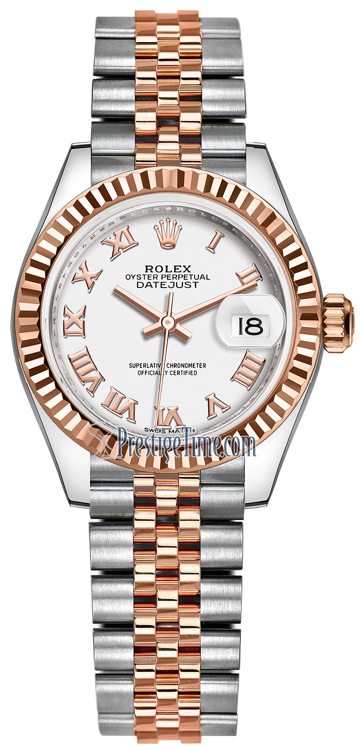 Rolex Lady Datejust 28mm Stainless Steel and Everose Gold 279171 White Roman Jubilee