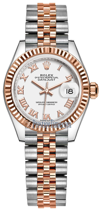 Rolex Lady Datejust 28mm Stainless Steel and Everose Gold 279171 White Roman Jubilee