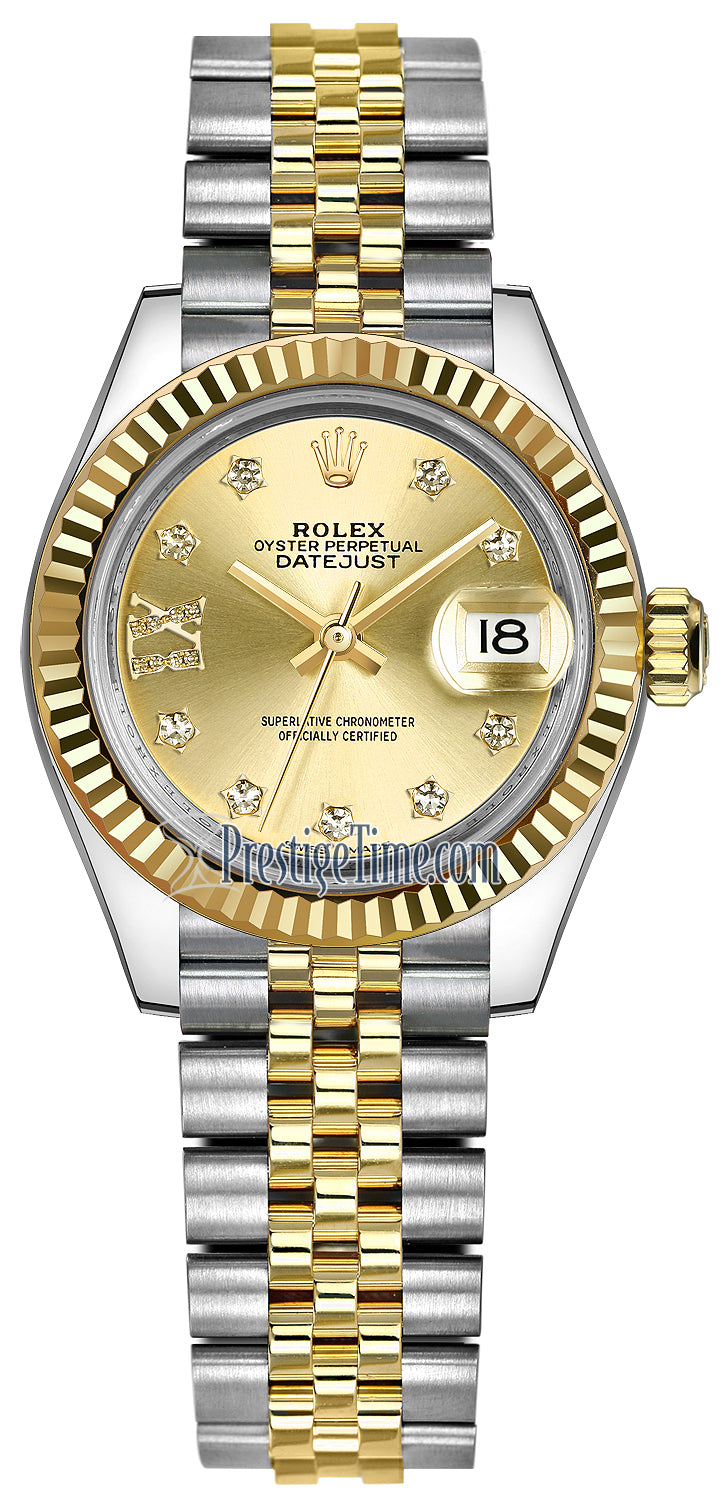 Rolex Lady Datejust 28mm Stainless Steel and Yellow Gold 279173 Champagne 17 Diamond Jubilee