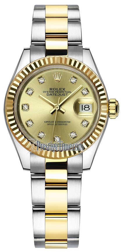 Rolex Lady Datejust 28mm Stainless Steel and Yellow Gold 279173 Champagne Diamond Oyster