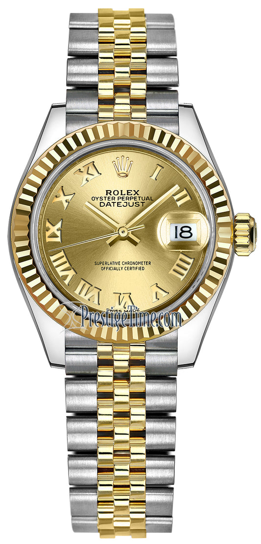 Rolex Lady Datejust 28mm Stainless Steel and Yellow Gold 279173 Champagne Roman Jubilee