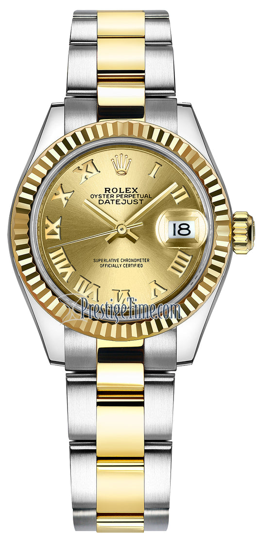 Rolex Lady Datejust 28mm Stainless Steel and Yellow Gold 279173 Champagne Roman Oyster