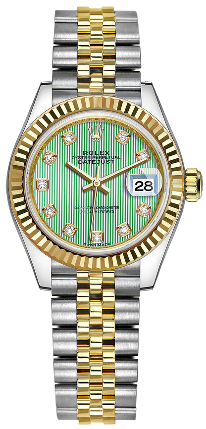 Rolex Lady Datejust 28mm Stainless Steel and Yellow Gold 279173 Mint Green Diamond Jubilee