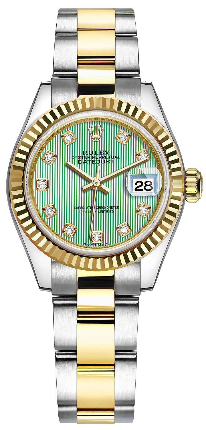 Rolex Lady Datejust 28mm Stainless Steel and Yellow Gold 279173 Mint Green Diamond Oyster