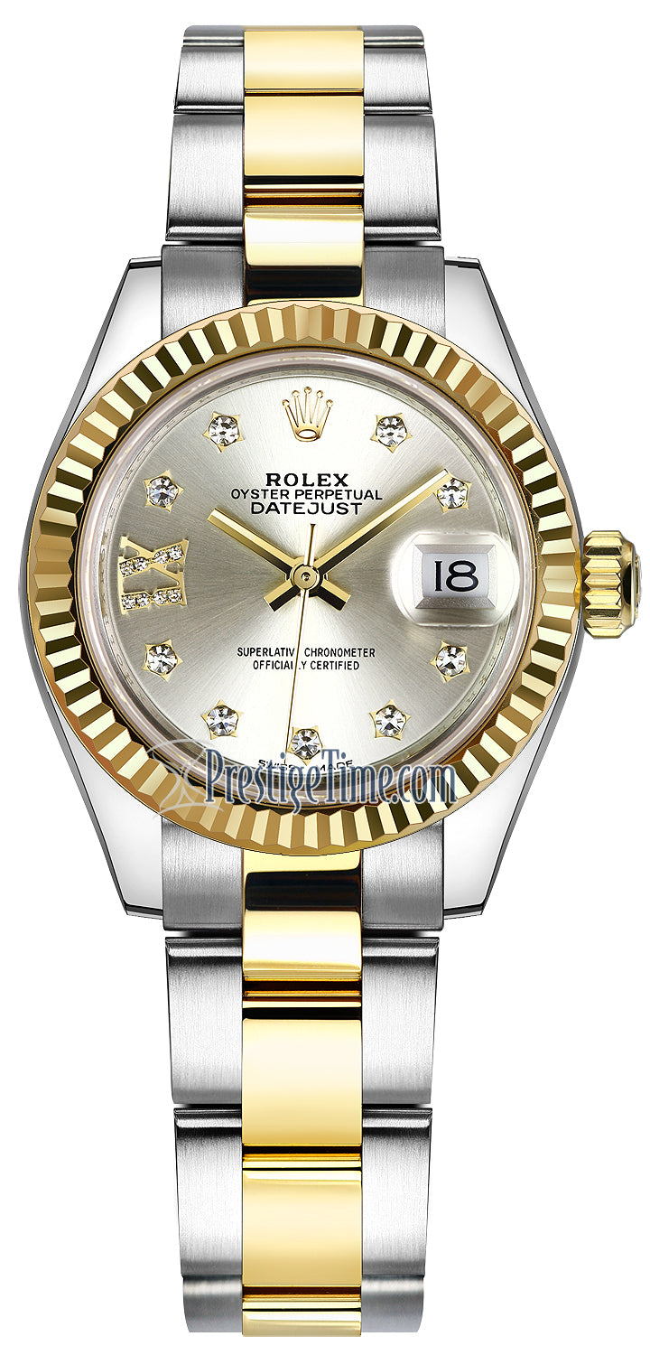 Rolex Lady Datejust 28mm Stainless Steel and Yellow Gold 279173 Silver 17 Diamond Oyster